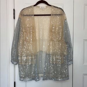 Anthropologie Cream Sequin Cardigan